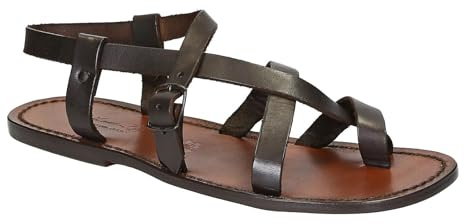 Gianluca - Sandalias Gladiador para Hombres de Piel Colores Barro Real | Modelo: 530-U-CUOIO. Colors: Cuero, Morado, negro, Marrón oscuro, Púrpura, Barro