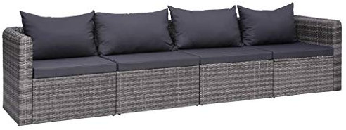 Festnight Poly Rattan Gartensofa Garten-Sofa garnitur mit Kissen Poly Rattan Grau Gartenm?bel Polstermaterial: 100% Polyester