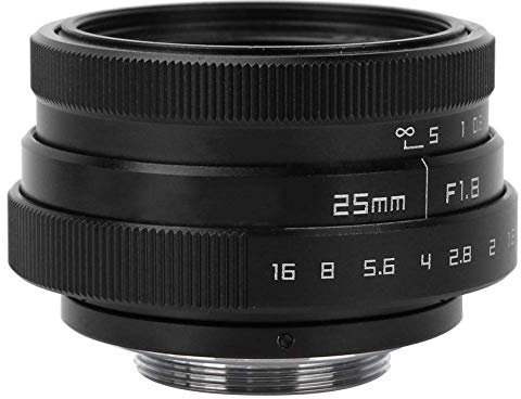 Bewinner Obiettivo grandangolare, Mini Obiettivo CC.8 C da 25 mm F1,8 Obiettivo grandangolare HD Professionale per Bar/Negozi/parcheggi/Case/Magazzini, Lenti per videocamere(Nero)