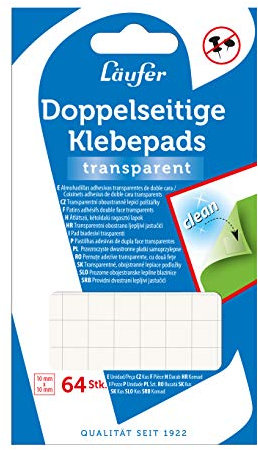Läufer 99150 Doppelseitige Klebepads, transparent, 64 durchsichtige Klebepunkte, Haftpunkte für Poster, Fotos, Präsentationen