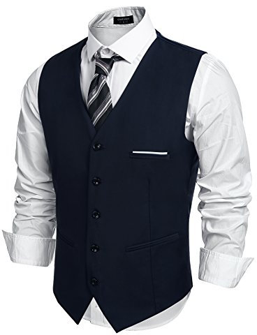 COOFANDY Anzugweste für Herren V-Ausschnitt Slim fit Modern HerrenWeste Einfarbig Formale Hochzeit Party Elegant Weste Navy L