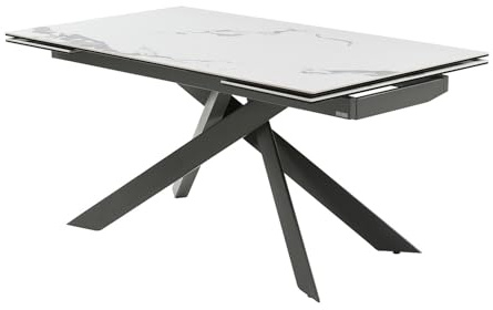 Pascal Morabito Vente-Unique-Esstisch für 6 bis 10 Personen ausziehbar - Keramik & Metall - Marmor-Optik Weiß & Anthrazit - COREMA