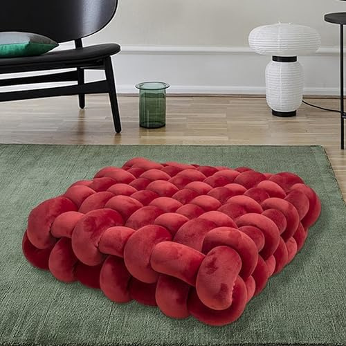 VNSKE Knot Square Decorative Pillow 13Inch Red Velvet Knotted Pillow 8 Ball Pillow Floor Pillows Pillow for Living Room Bay Window Bedroom Office Home