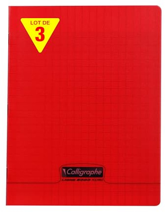 Calligraphe 18343Cpack Un lot de 3 Cahiers Agrafés Rouges (une Marque de Clairefontaine) - 17x22 cm - 192 Pages Grands Carreaux - Papier Blanc 90 g - Couverture Polypro Transparent