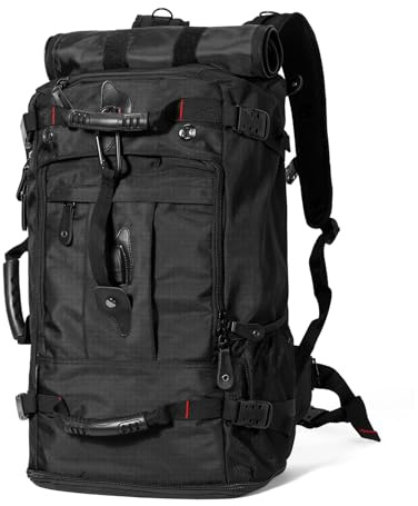 YOUMIAN Stor kapacitet för resor vandring sport handbagage ryggsäck hållbar konvertibel duffelväska laptop flygplan, Svart, 45L-Normal, ledig