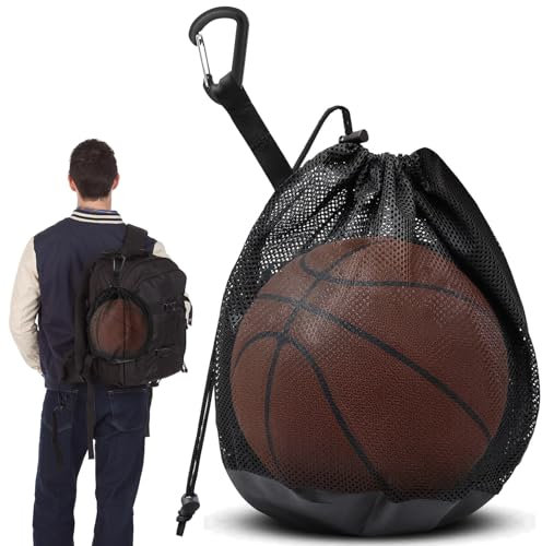Mumjooyi Ballnetz Ballsack 1 Ball Balltasche Basketball Tasche Basketball Bag Ball Netztasche Tragbare Faltbar mit Kordelzug für Fußball Tennis Kinder Erwachsene