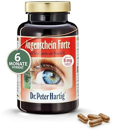 Dr. Peter Hartig Augenschein Forte, Augenvitamine A B2 C, Lutein, Zeaxanthin, Beta-Carotin, Vitamine, 180 Kapseln 6-Monats-Vorrat, Lactose- Gluten- Hefefrei