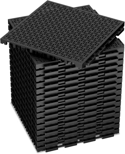 16 PCS Modular Interlocking Cushion Interlocking Floor Tiles with Hole Drainage Tiles Mat 10 x 10 Non Slip Pool Deck Mat Outdoor for Drain Deck Pool Patio Shower Kitchen Balcony (Black)