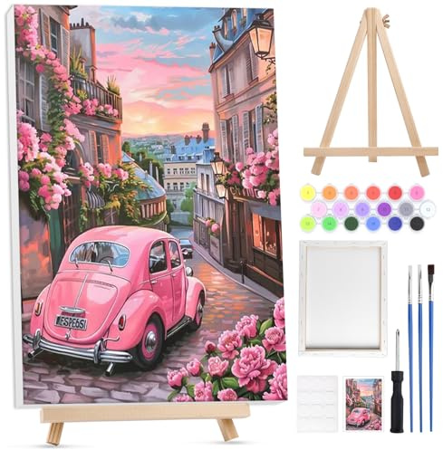 Lxmsja Paisaje Pintar por Numeros Adultos con Marco, con Caballete de Madera, DIY Cuadros para Pintar por Números Paisaje Lienzos, Pintura Acrilica Manualidades Decoracion Hogar Pared 20x30cm