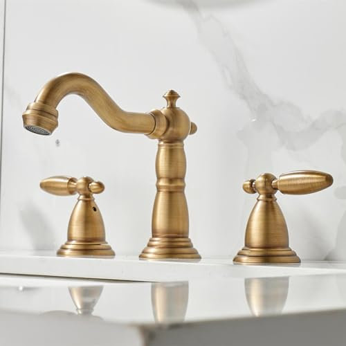 SJFJJKD European Three-Hole Split Double Handle Basin Washbasin Hot and Cold Water Gold Retro French, Antique Friendship Years