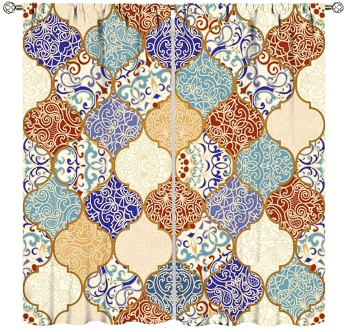DDCBNS Vintage Traditional Boho Curtains,Colorful Patchwork Paisley Floral Window Treatments for Bedroom Living Room Kitchen Polyester Fabric Home Décor Drapes 2 Panels Set,Total Size 42 x 45 Inch