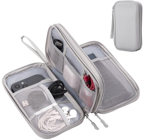 Arae Étanche Sac de Câble de Voyage Grande Capacité Antichoc, Organisateur Portable Double Couche pour Accessoires Électroniques, Compact pour Tech Gadgets, S, Gris