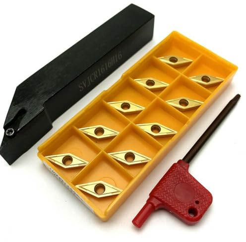 Zeroupshop SVJCR1616H16 - Supporto per utensili da tornitura da 16 mm, con 10 inserti in carburo VCMT160404, per lavorazione CNC, semilavoratura e finitura, mano destra
