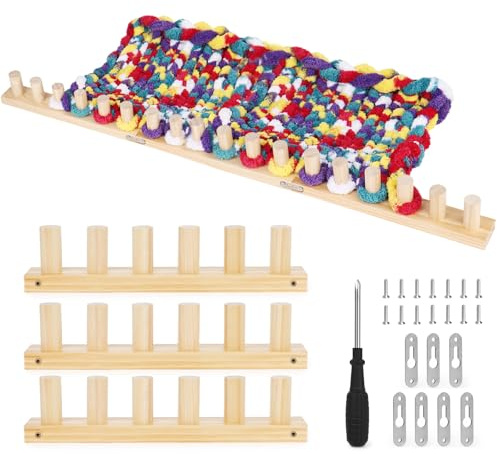 Reessy Chunky Knitting Blanket Loom – 40” Wooden Knitting Loom Kit for Chunky Yarn with Assembly Tools Included – 3-in-1 Knitting Loom for Blankets, Afghans, Throws, Thick Yarn