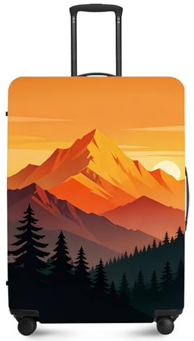 Retro Mountain Landscape Sunset Travel Luggage Cover -Stretchable Airplane Suitcase Protector Sleeve,Universal Washable Fit for 20-22 Inch Checked Baggage,Water Resistant Durable Luggage Protector