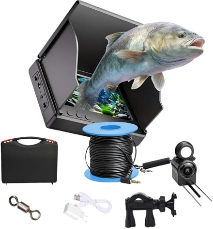Cámara de Pesca Submarina, Sonda de Pesca IP67 con Pantalla IPS HD de 4,3 Pulgadas y Cable de 30m, Función de Penetración en Aguas Turbias para Pesca en Hielo, en Barco, Desde la Orilla y en Kayak
