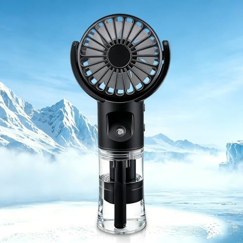 Fancysky Mini Ventilador de Mano, Ventilador Portátil Recargable con Pulverizador de Agua, 4 Velocidades, Cabezal Ajustable 180°, Pulverizada Enfriamiento para Oficina, Escuela, Viajes (Negro)