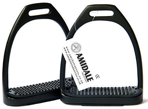 AMIDALE SPORTS ALUMINUM LIGHT WEIGHT STIRRUPS HORSE RIDING WITH TREADS 4.75 BLACK