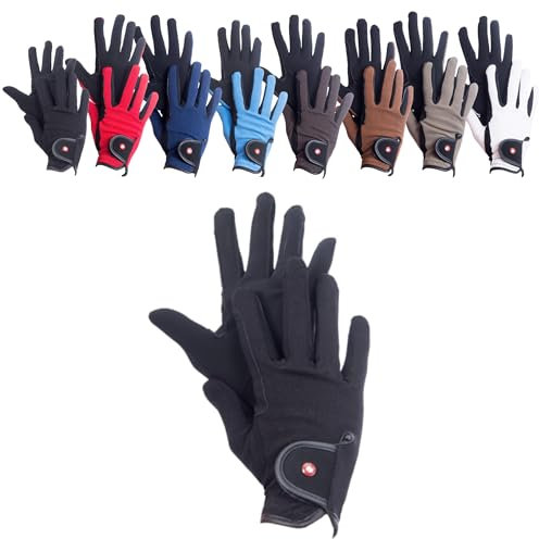 RL24 - Reithandschuhe Damen & Herren Professional Nubuk | Handschuhe zum Reiten | Reiterhandschuhe mit Magic-Lederimitat | robust, rutschfest & atmungsaktiv | Reitzubehör in Schwarz | M