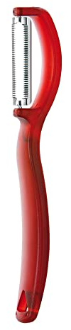 triangle Swivel Peeler, Red - Stainless Steel Serrated Twin Blade - Peels Soft, Delicate Fruits & Vegetables - Lightweight Handle - Dishwasher Safe - Made in Germany