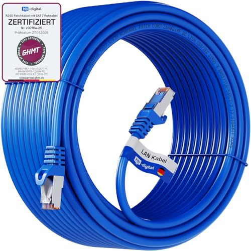 HB-DIGITAL 15 m Câble Ethernet LAN CAT 7 S/FTP PiMF LSZH AWG26 Câble Réseau avec Connecteurs RJ45 CAT 6A 10 Gbits/s 600 MHz Idéal pour Panneau de Brassage Serveurs PC Laptop Smart TV DSL Bleu