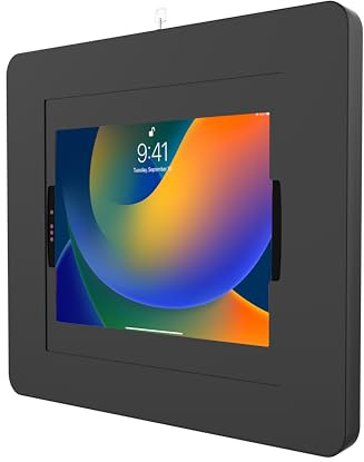 Locking iPad Wall Mount - CTA Anti-Theft Large Locking Tablet Enclosure w/Key Lock and Interior Cable Routing for iPad Pro 12.9, Surface Pro 3, 4, 5, 6, 7, 8, X - Black - (PAD-PLWB)