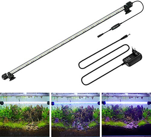 BELLALICHT LED Minuterie Éclairage d'aquarium, Lampe Tube Aquarium [Bleue & Blanc Lumière] avec Gradateur intégré, Dimmable 10 niveaux de luminosité IP67 étanche pour Aquariophilie