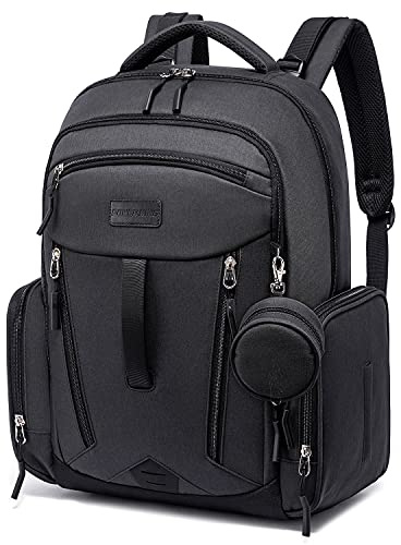 POWER KING Changing Bag Backpack, Large Baby Nappy Diaper Bag, Unisex Travel Back Pack with USB Charging Port & Pacifier Holder for Mom & Dad (Black)