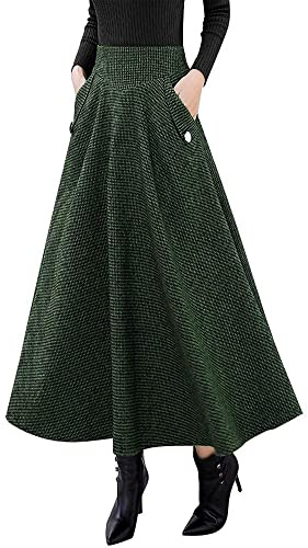 IDEALSANXUN Mujeres Otoño/Invierno Cintura Alta A Cuadros Delgado Falda Larga - Verde - Small