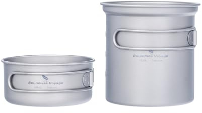 iBasingo Petit Ensemble de casseroles en Titane Ustensiles de Cuisine de Camping Ensemble de Bols légers d'extérieur Kit de Mess de Cuisine avec poignée Pliante 300 ML + 750 ML 2 pièces/Ensemble