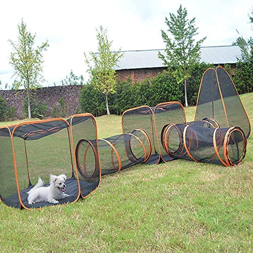 6-in-1 Tragbares Outdoor-Katzenzelt mit Tunnel – Faltbares Pop-Up-Gehäuse mit visuellem Netz – ideal für Katzen, Welpen und Kaninchen – genießen Sie einen bequemen Tag drinnen und draußen