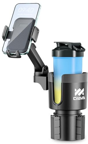 CYEVA Soporte para teléfono 2 en 1, expansor de portavasos para Coche, Brazo Largo con rotación de 360°, Soporte para teléfono Celular Compatible con Todos los teléfonos Inteligentes