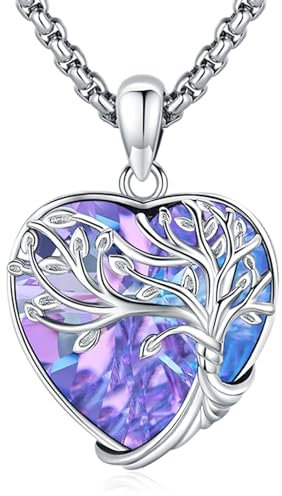 Eusense Collier Arbre de Vie en Cristal pour Femme en Argent Sterling 925 Avec Pendentif en Forme de Cœur Violet Bijoux Cadeaux pour Femmes