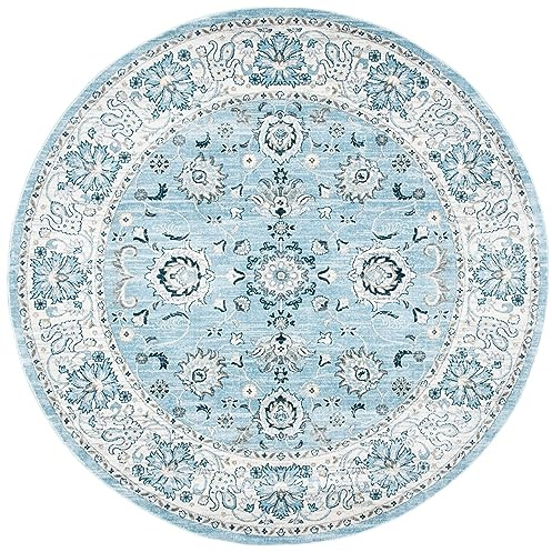 SAFAVIEH Alfombra Tradicional para salón, Comedor, Dormitorio, colección Isabella, Pelo Corto, Azul Claro y Crema, 160 x 160 cm