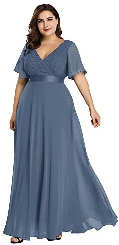Ever-Pretty Abiti da Cerimonia Taglie Forti Chiffon Stile Impero Scollo A V Damigella Donna Denim Blu 54