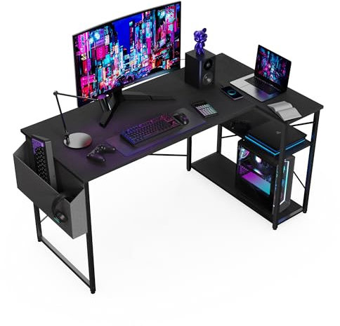 BEXEVUE L-förmiger Schreibtisch – 100x70 cm Gaming Tisch mit Ablagefächer, Umkehrbarer PC Ecktisch Computertisch, Corner Gaming Tisch für Studium Arbeit Zuhause Schlafzimmer, Schwarz