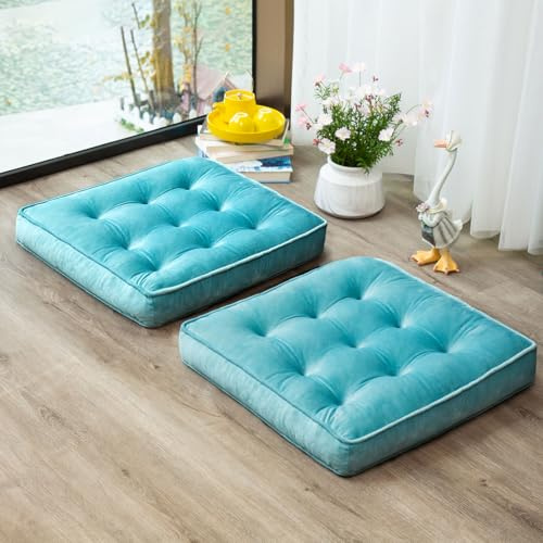 1 MIDDLE ONE Floor Pillow Set of 2, Memory Foam Meditation Cushion, Floor Cushions for Adults Sitting, Large Square Seat Cushions for Yoga, Couch, Sofa, Kids, Living Room, 20x20 Inch (Blue)