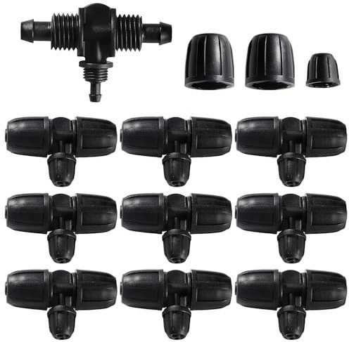 VooGenzek 10 Pièces Connecteur de Tuyau en T Barbelé, 3-Voies Raccord de Tuyau D'Irrigation pour Tube 8/12 mm à 4/7 mm, Connecteur D'Irrigation Goutte à Goutte à 3-Voies pour Jardin, Pelouse