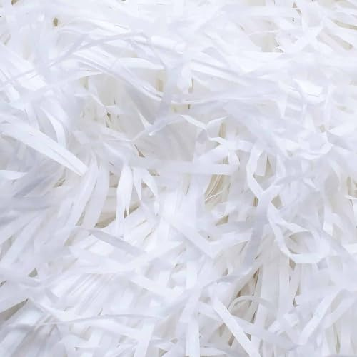 Vitt strimlat papper för presentlådor fyllning 100 g korgar fyllning och förpackningsfyllning, mjuka strimlor Raffia-papper lämplig fest påsk jul fars dag