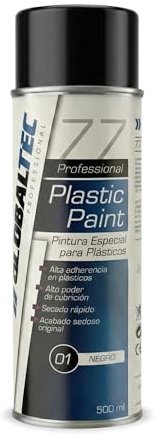 GLOBALTEC PROFESSIONAL Pintura Negra para Plástico de Coche Spray 500 ml — Alta Adherencia sin Imprimación, Acabado Sedoso OEM para Parachoques, Molduras y Carenados de Moto