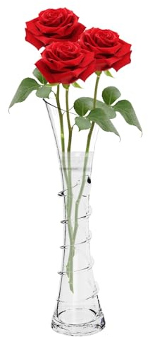 Jarrón de Cristal Transparente de 20 cm, Hecho a Mano, con Cuello Estrecho, Rayas Verticales, Botellas de Vidrio Decorativas para centros de Mesa, Bodas, Fiestas, hogar, Oficina, decoración