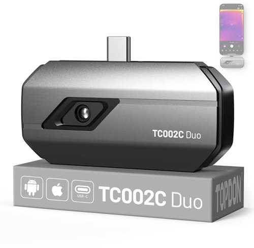 TOPDON TC002C Duo Camera Thermique pour Android iPhone iPad, 512x384 TISR Haute Résolution, -20℃ à 550°C Plage de Température, 25Hz, 40mK, Camera Infrarouge avec USB-C pour Smartphone/Tablet/Windows