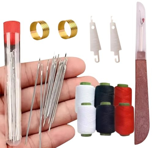 Juego de herramientas de costura de 37 piezas, agujas, hilo y herramientas de reparación manual, juego portátil para manualidades DIY con agujas, hilo, enhebrador, descosedor y dedal (1set)