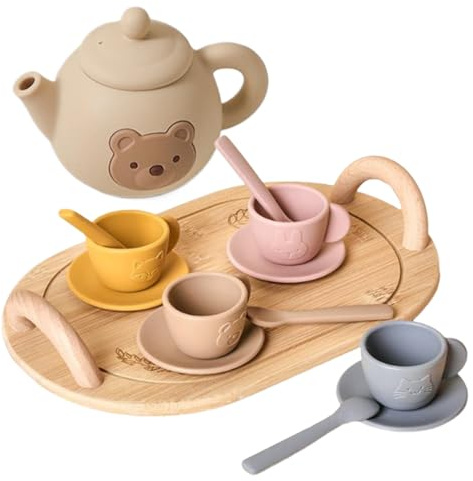 Teservis för småbarn – silikon tebjudningsset, björnleksaksset för småbarn | Pretend Play Afternoon Teas lekset silikon tefat samling för flickor rollspel