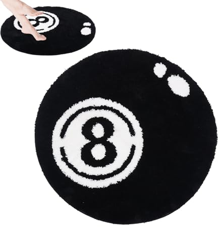BAODBF 8 ball Billiard matta rund tvättbar, mikrofiber tufting mjuk biljardmatta, halkfri svart 8 bollmatta, coola mattor för vardagsrum sovrum dekoration (80 cm-B)