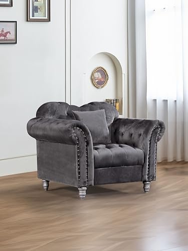Generisch Italienischer Chesterfield-Samt-Sessel in Grau – elegant, komfortabel und modernes Design für das Wohnzimmer