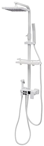 Duschsystem, mångsidigt duschset 70–115 cm, justerbar duschskena, regndusch med väggfäste och duschhuvud, duschpanel, duschpelare (vit)