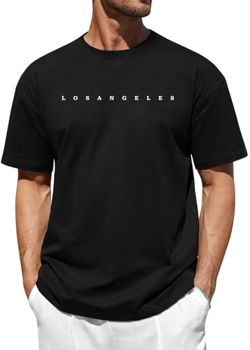 Lonya T Shirt Homme Été Loose Fit Coton Tee Shirt à Manches Courtes Col Rond Coupe Ample Los Angeles Freedom Lettre Imprimée Décontracté Basique Casual Vintage Tops, A-Blanc, XXL