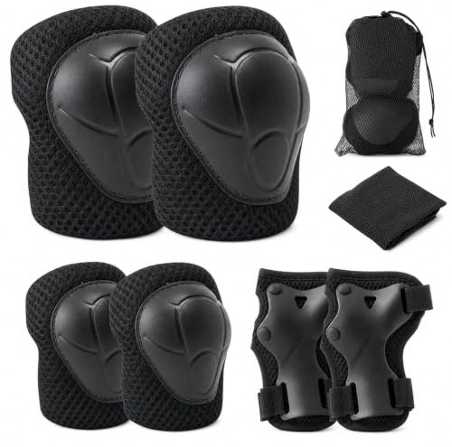 Vexnaro Protezione Kit per Bambini, Sicurezza Set Bambino, 7 in 1 Ginocchiere, Gomitiere,Tutore Polso,Custodia Protezioni Set,Attrezzatura Protettiva per Skateboard,Scooter e Rollerblade (Nero)