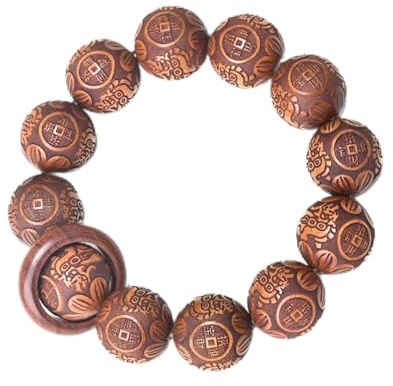 Naturligt träarmband Vuxen fjäderarmband Pärla diameter 0,8 tum 12 pärlor 1 st